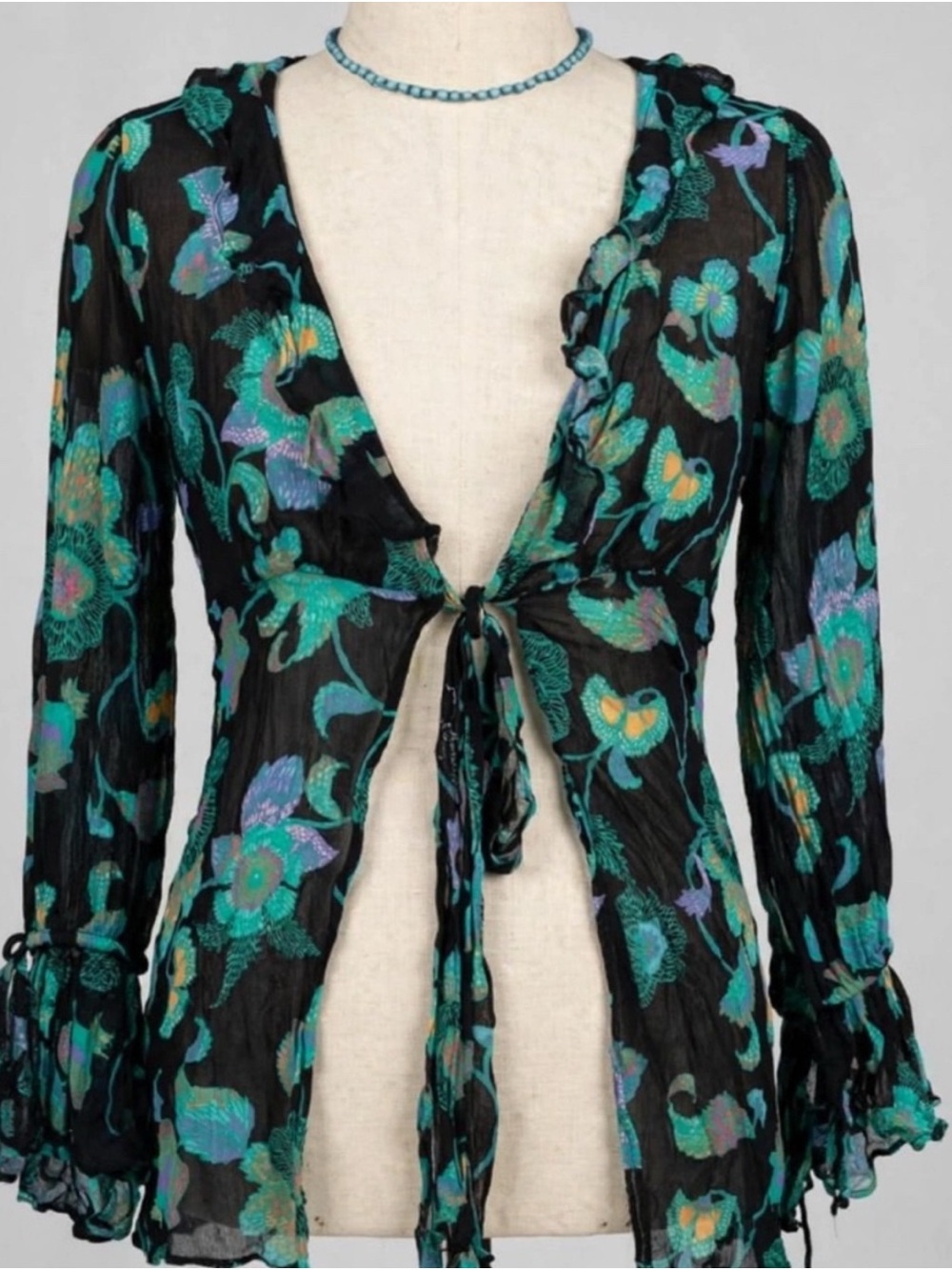 Anthropologie Tie-Front Floral Sheer Top